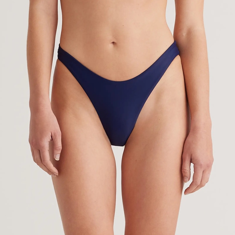 NWT QUINCE Italian High-Leg Bikini Bottom Women’s Large Deep Navy 6501